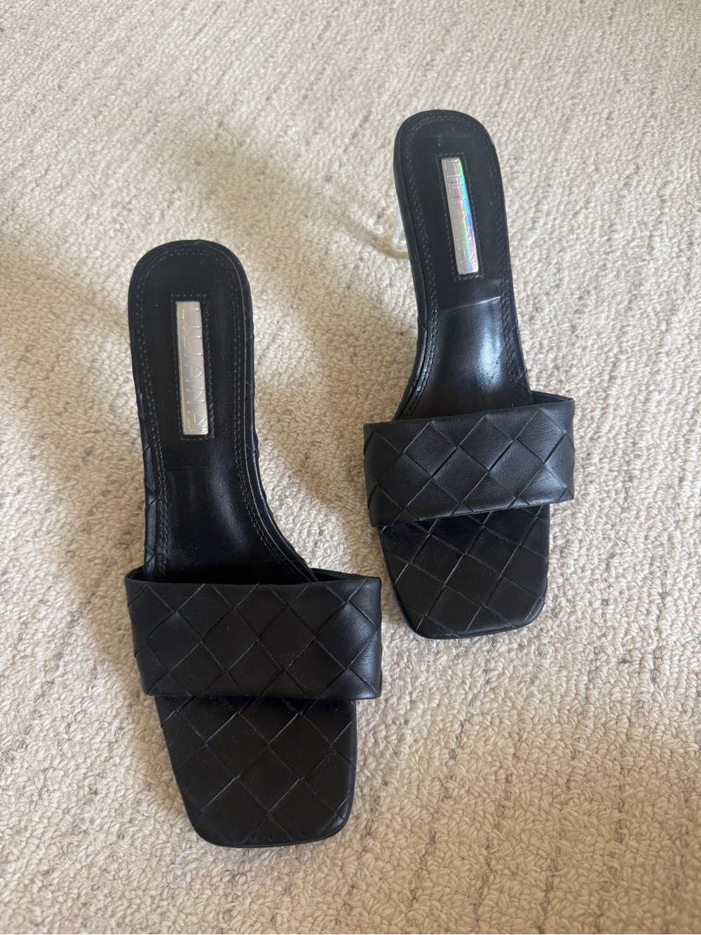 Gianni Bini Black Woven Square-Toe Slide Mules